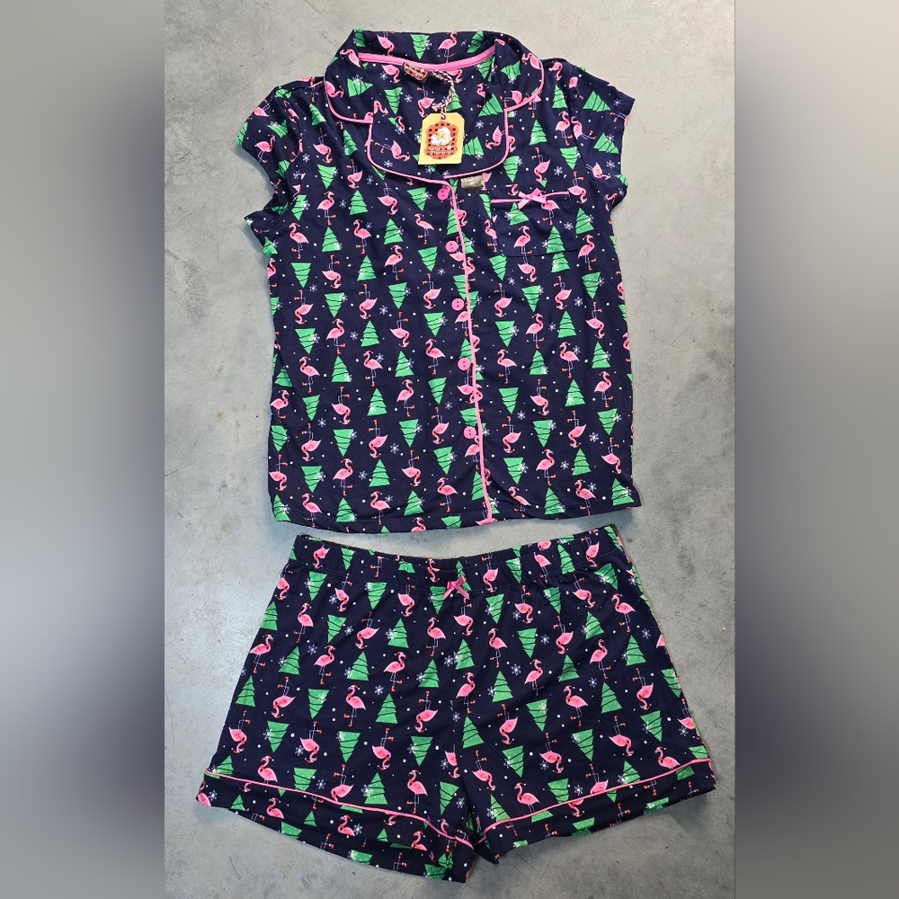 Christmas Flamingo Pajamas short set